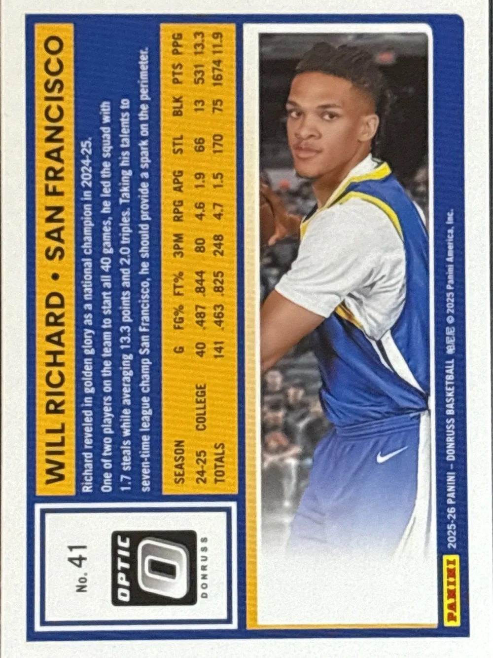 Panini Will Richard Rated Rookie Basketball Trading Card